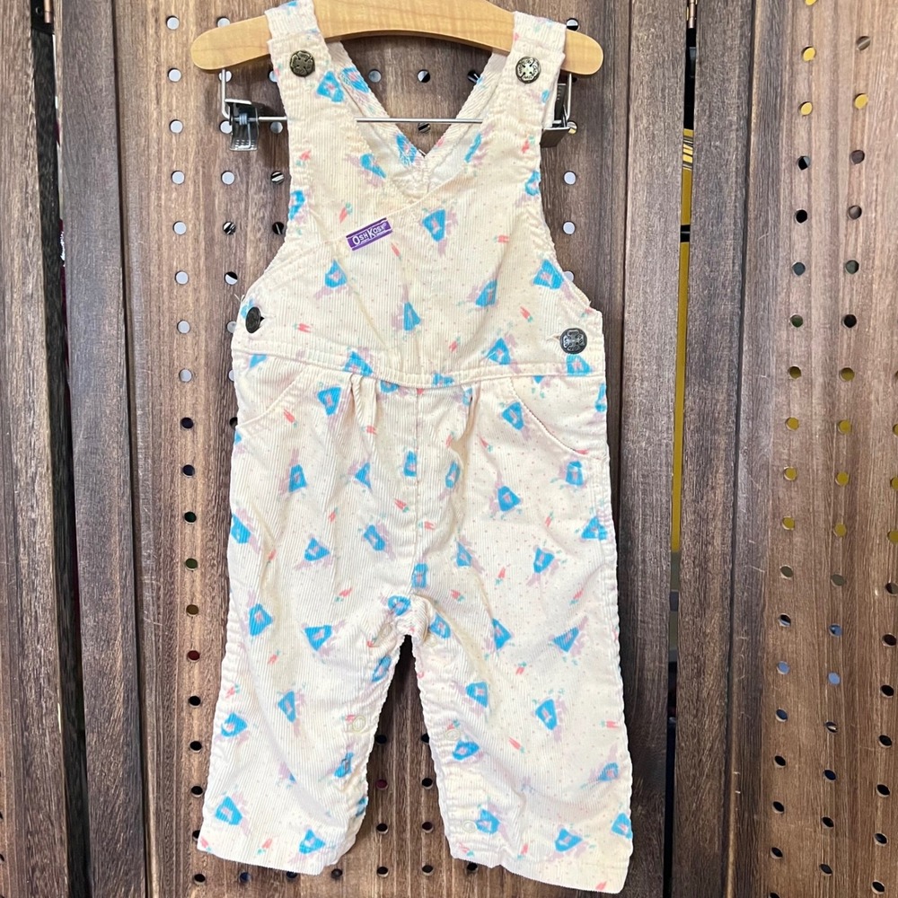 Oshkosh Yellow Rabbit With Carrot Print Corduroy Overalls 12 M Made in USA VTG